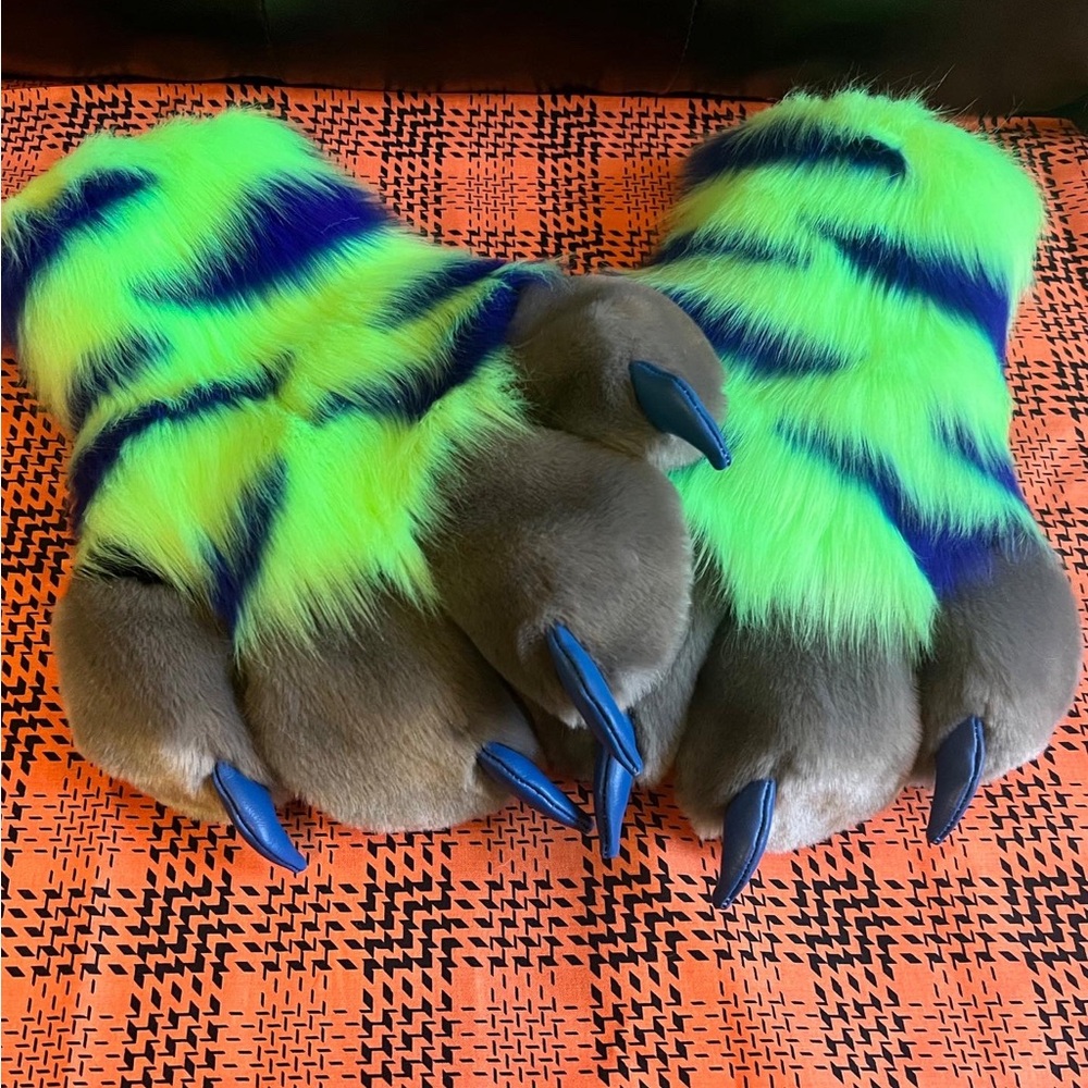 Blue and Green UV Reactive fursuit Paws